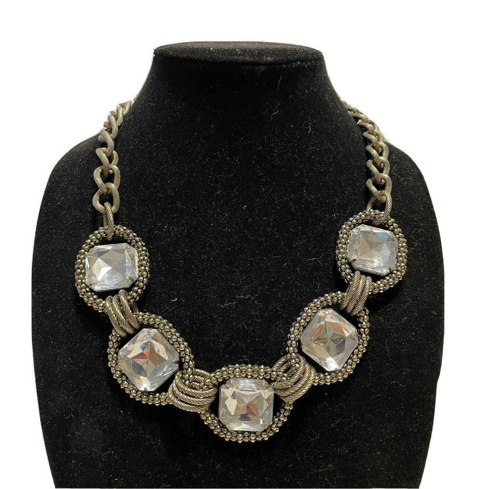 Gold tone rhinestones snake beadded chain necklace